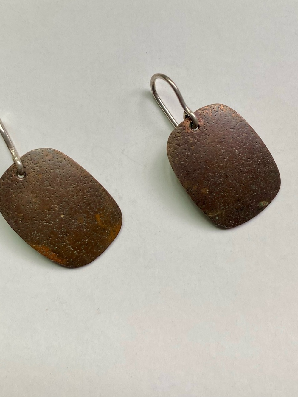 Rustic Brown Rectangle Drop Earrings - Unbranded